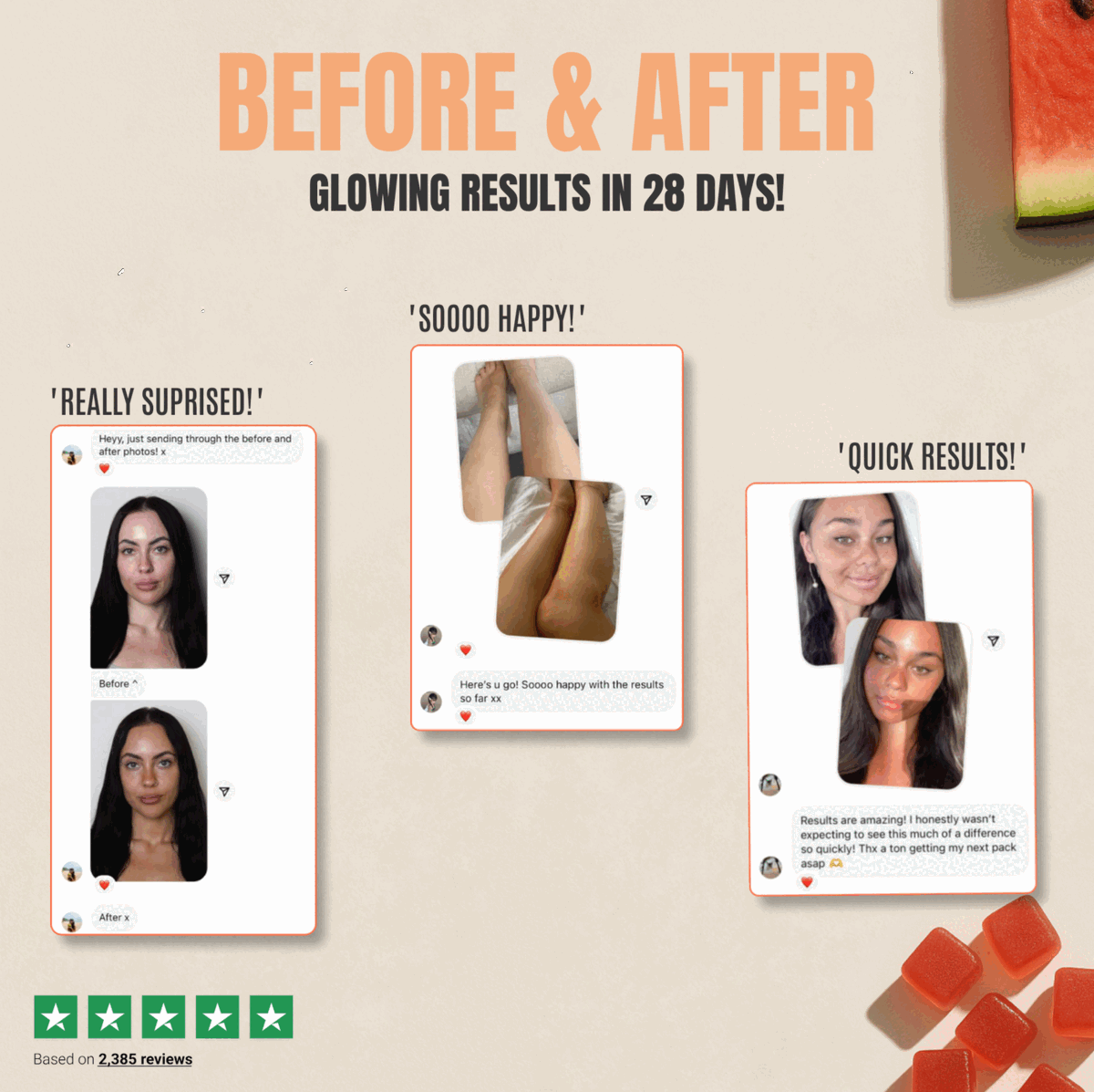 Before and after tanning results in 28 days