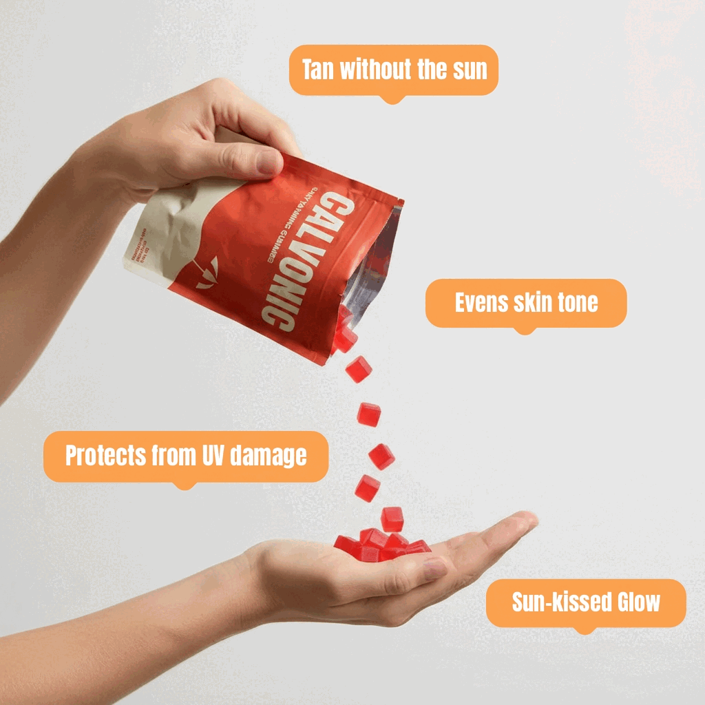 Calvonic gummies pouring into a hand
